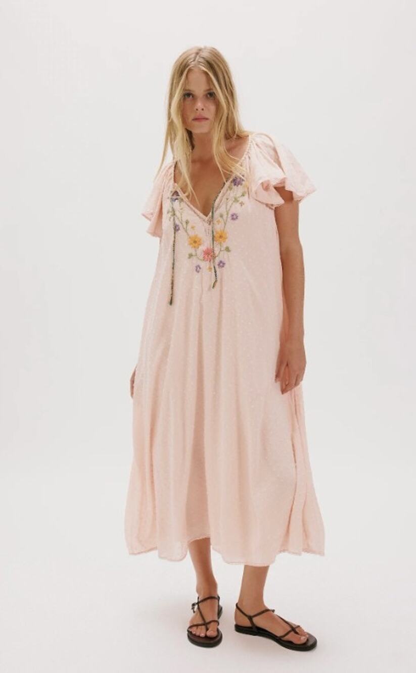 Small Free People NWT | Savannah Rose Midi Dress | Pink Shell | Lined MSRP $248